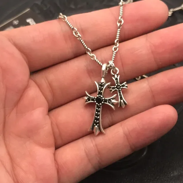 Chrome Hearts Double Cross Black Pavé Pendant Necklace 2
