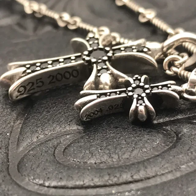 Chrome Hearts Double Cross Black Pavé Pendant Necklace 4