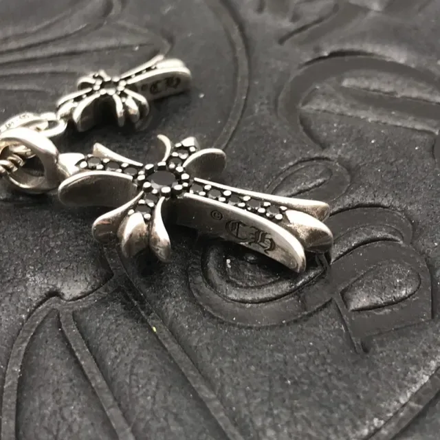 Chrome Hearts Double Cross Black Pavé Pendant Necklace 5