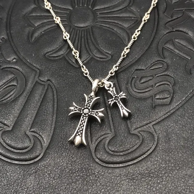 Chrome Hearts Double Cross Black Pavé Pendant Necklace 6
