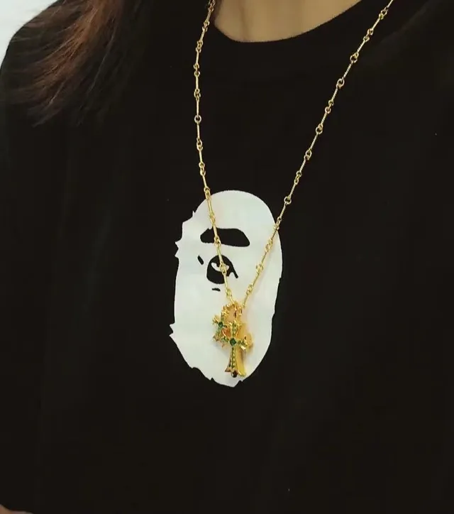 Chrome Hearts Double Croix Or Vert Chaîne de Corde Tordue Pendentif Collier 2