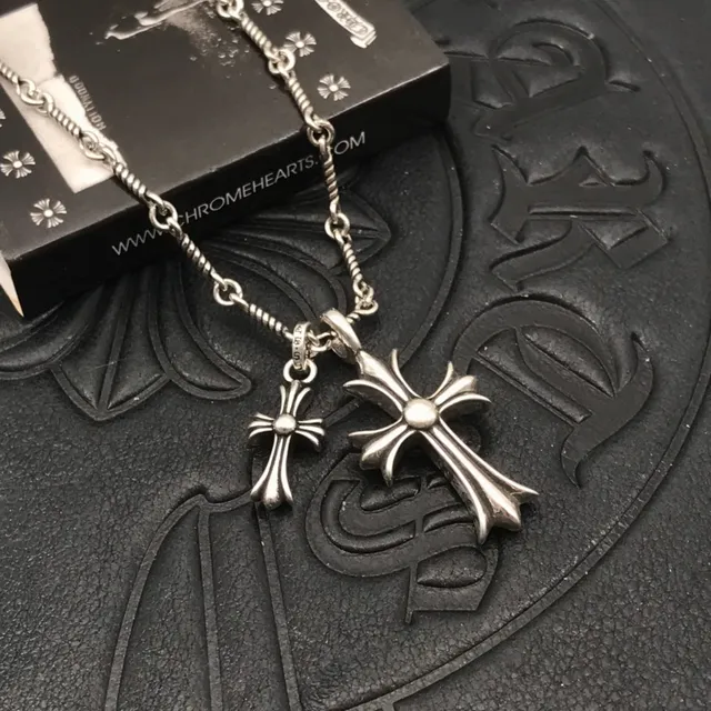 Chrome Hearts Double Cross Pink Gemstone Necklace 4
