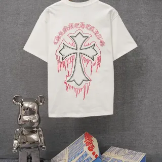 Chrome Hearts ड्रिपिंग क्रॉस ग्राफिक सफेद टी-शर्ट