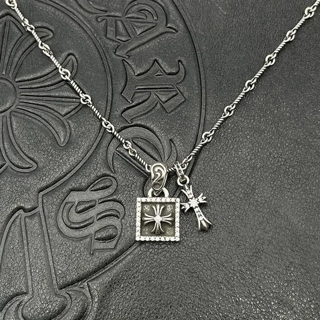 Chrome Hearts चाँदी काला मोड़ी रस्सी चेन पावे सेट वर्ग लॉकेट हार 3