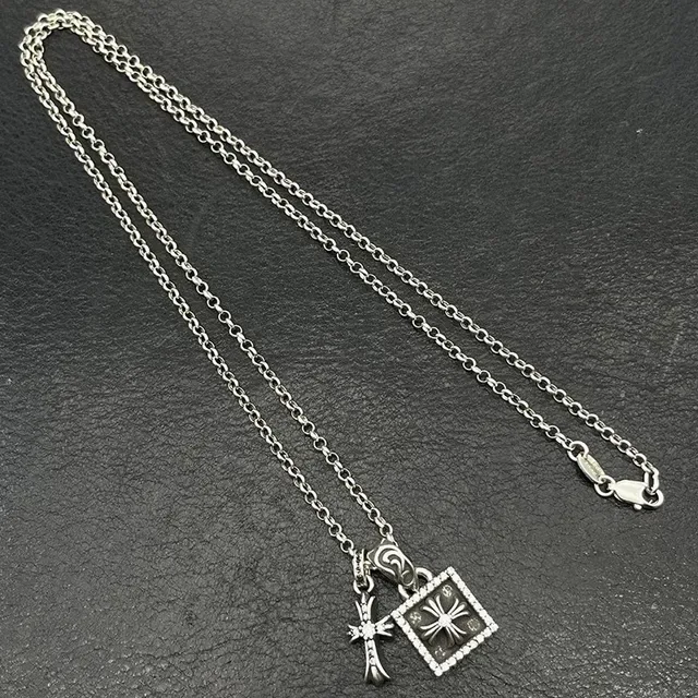 Chrome Hearts चाँदी काला मोड़ी रस्सी चेन पावे सेट वर्ग लॉकेट हार 4