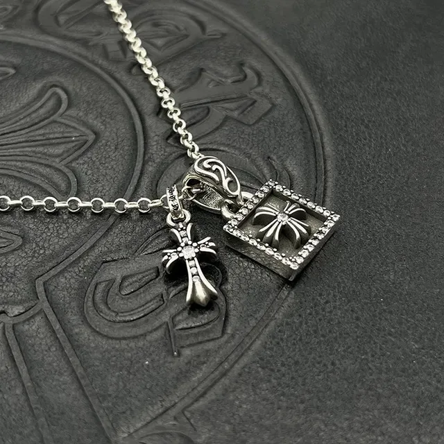 Chrome Hearts चाँदी काला मोड़ी रस्सी चेन पावे सेट वर्ग लॉकेट हार 6