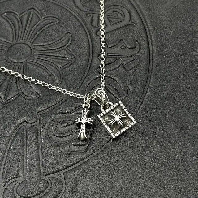 Chrome Hearts चाँदी काला मोड़ी रस्सी चेन पावे सेट वर्ग लॉकेट हार 7