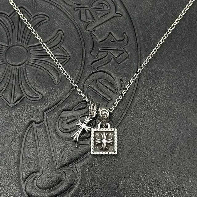 Chrome Hearts चाँदी काला मोड़ी रस्सी चेन पावे सेट वर्ग लॉकेट हार 8