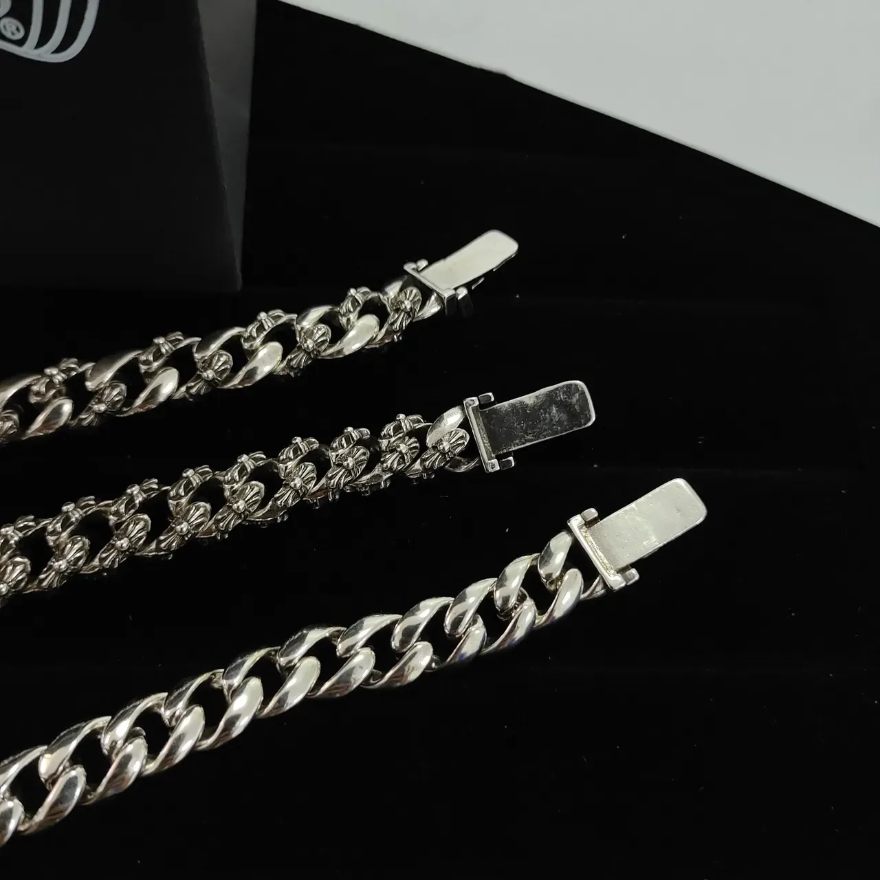 Chrome Hearts Silver Ornate Engraved Clasp Mixed Chain Links Bracelet 2