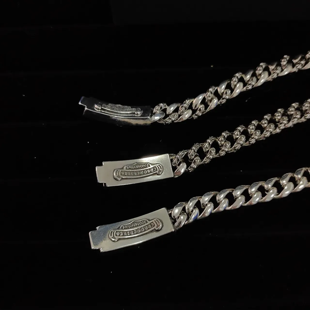 Chrome Hearts Silver Ornate Engraved Clasp Mixed Chain Links Bracelet 3