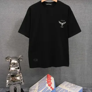 Chrome Hearts पंखों वाली खोपड़ी कढ़ाई वाली काली टी-शर्ट
