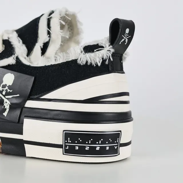 Converse Zapatillas Lifestyle Negro Blanco Borde Deshilachado Lona Suela Media Capa 4