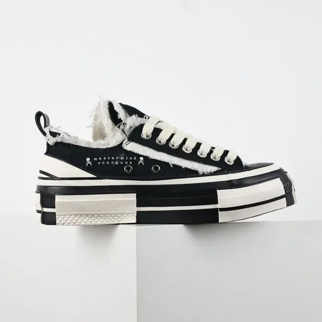 Converse Zapatillas Lifestyle Negro Blanco Borde Deshilachado Lona Suela Media Capa 7