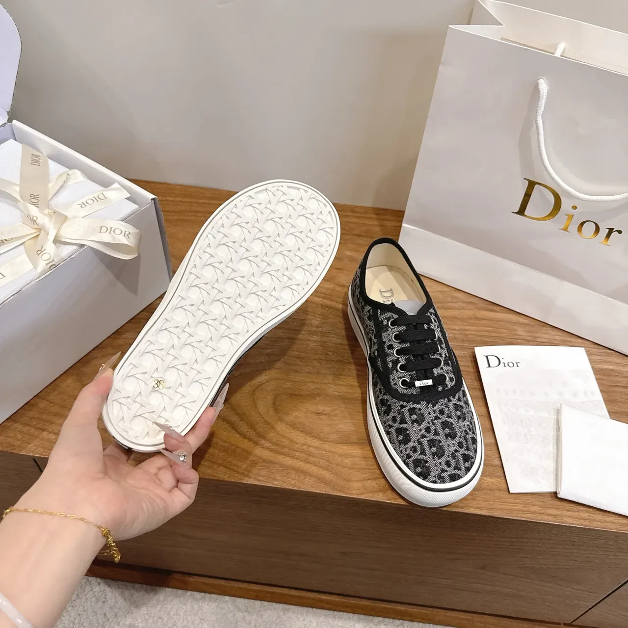 Dior B22 Black White Leopard-Print Textile Lifestyle Sneakers 2