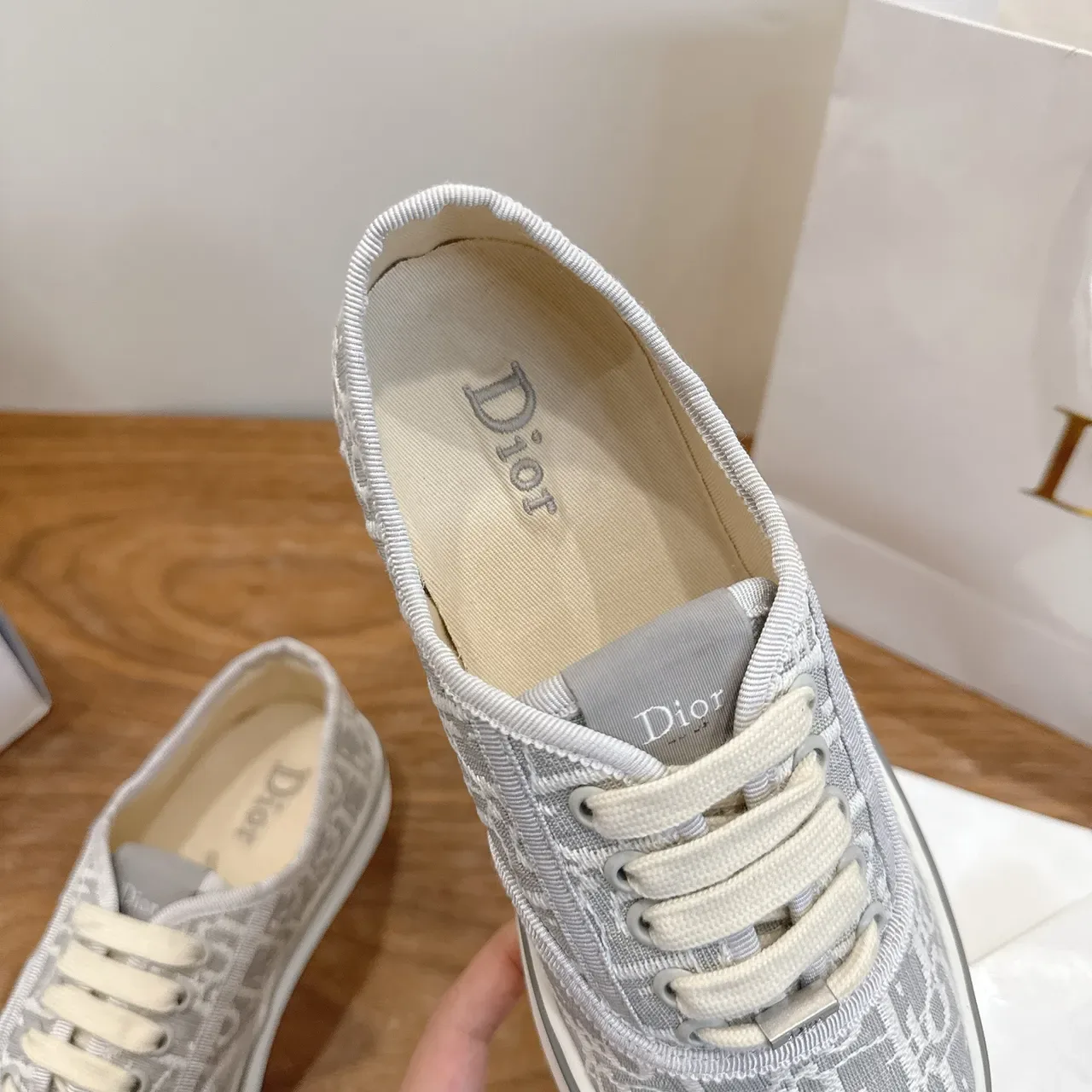Dior B23 Gray White Monogrammed Textile Upper Low-Top Lace-Up Lifestyle Sneakers 4