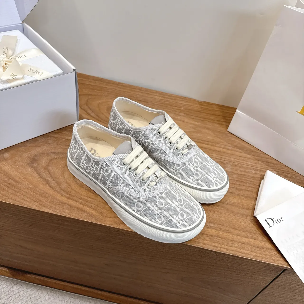 Dior B23 Gray White Monogrammed Textile Upper Low-Top Lace-Up Lifestyle Sneakers 5
