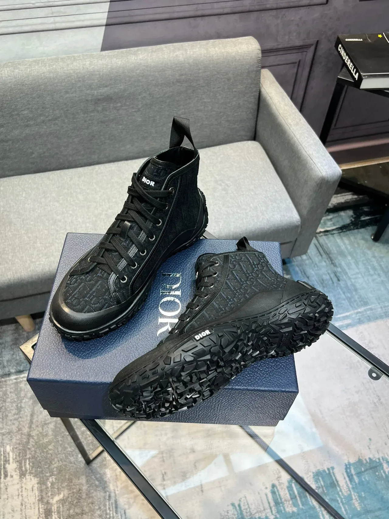 Dior B23 Monogram Noir High-Top Lifestyle Sneakers 4