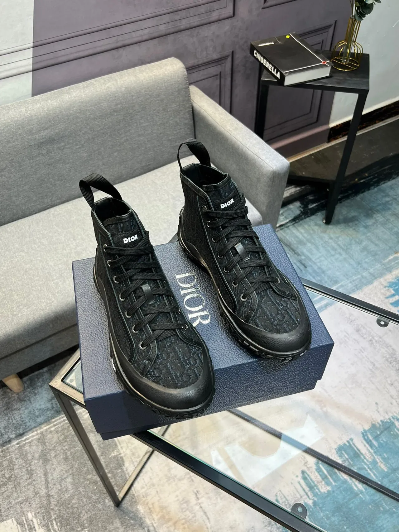 Dior B23 Monogram Noir High-Top Lifestyle Sneakers 5