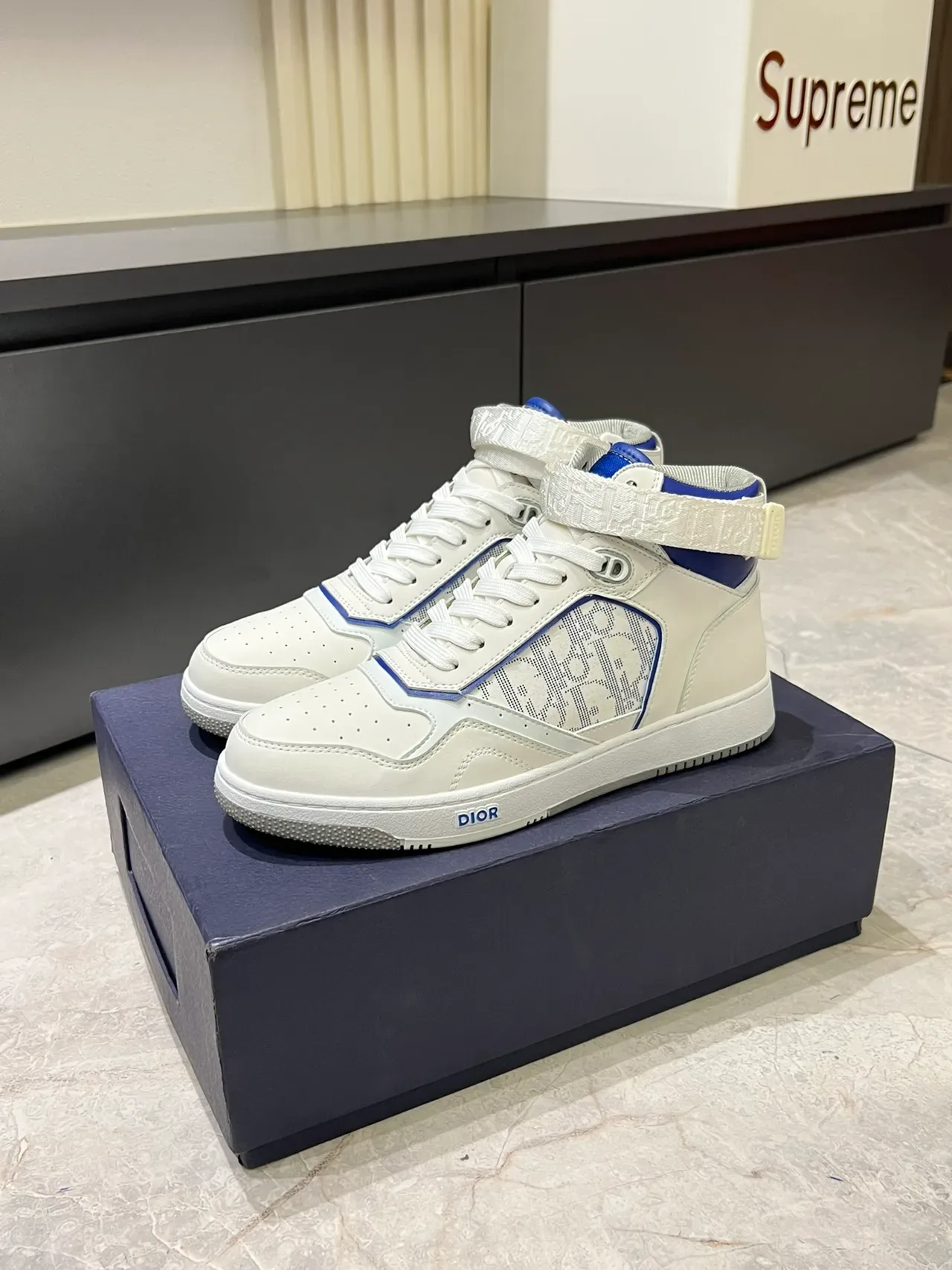Dior B23 White and Blue Monogram High-Top Lifestyle Sneakers 5