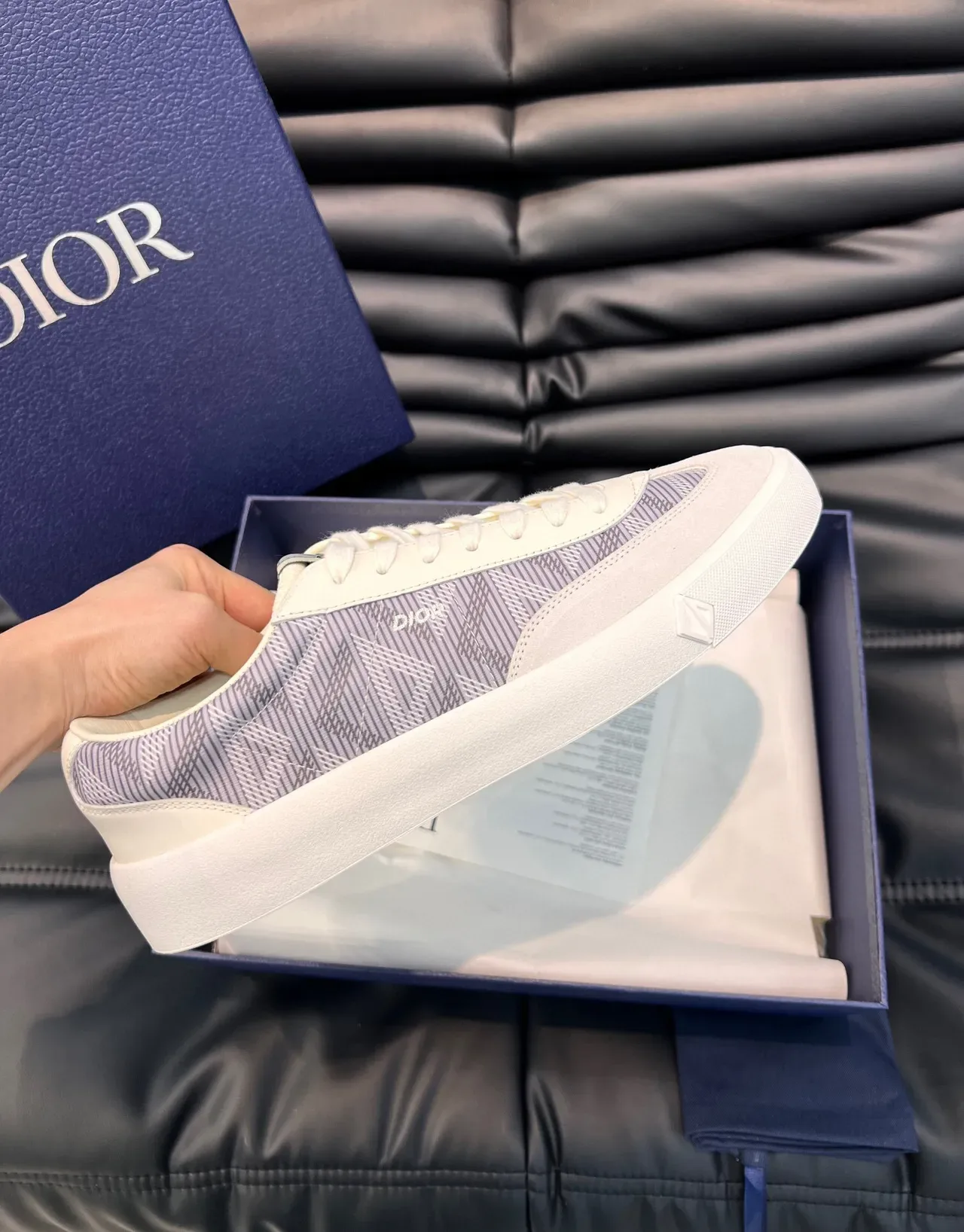 Dior B23 White and Lavender Striped Lifestyle Sneakers 5