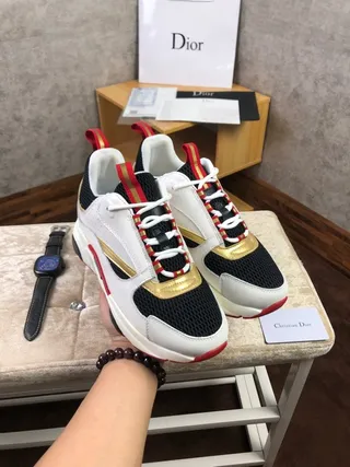 Dior B23 أبيض أسود أحمر ذهبي حذاء ثقيل 3