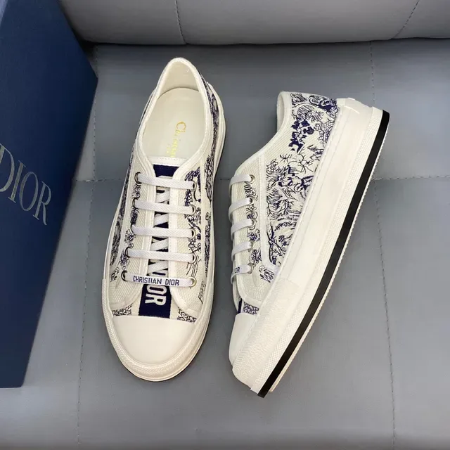 Dior B23 White Navy Canvas Upper Toile De Jouy Print Lifestyle Sneakers 4