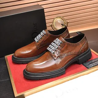 Dior B27 Brown Black Polished Leather Ornate Metal Lace Hardware Brogue