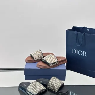 Dior B30 Bege Marrom Correa Monograme Sola Rasa Chinelos