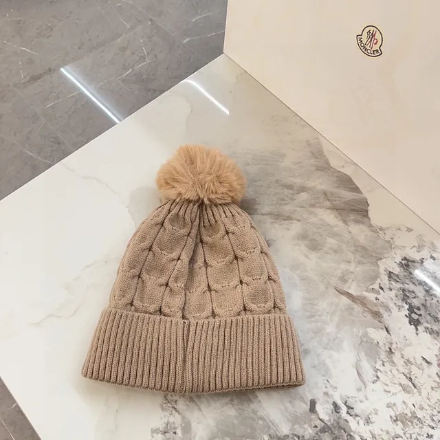 Dior Beige Brown Cable-Knit Pom-Pom Topped Beanie 3
