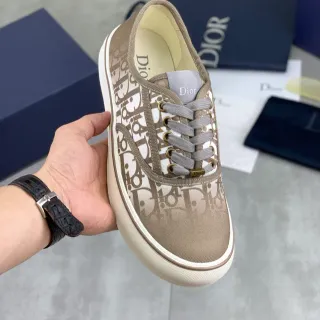 Dior Beige Gris Monogrammées Toile Low-Top Lifestyle Sneakers