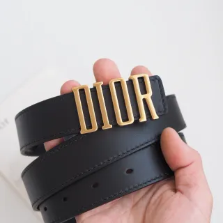 Dior noir or lisse lettre boucle cuir ceinture