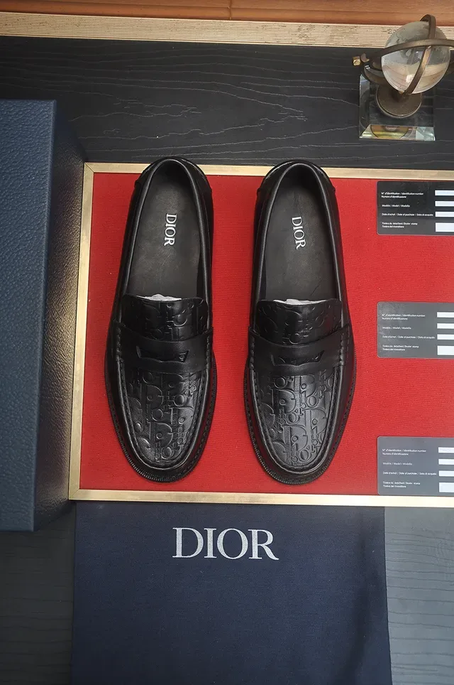 Dior Black Leather Embossed Oblique Strap Loafer 5