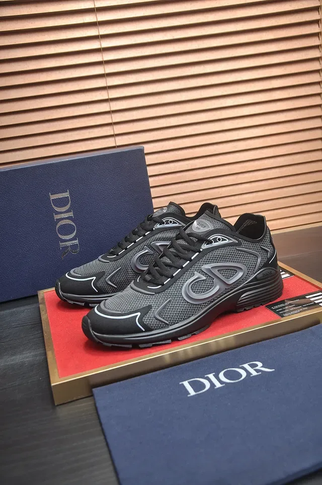 Dior Black Silver Monogram-Overlay Mesh-and-Synthetic Upper Lifestyle Sneakers 4