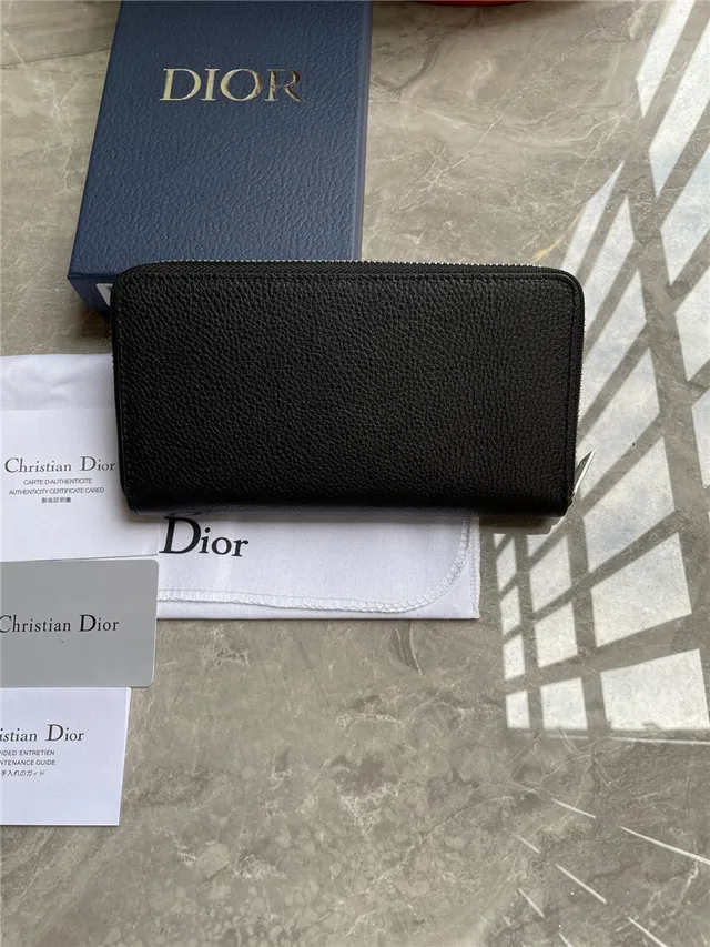 Dior काला चांदी दानेदार चमड़ी जिप-अराउंड लंबा वॉलेट 8