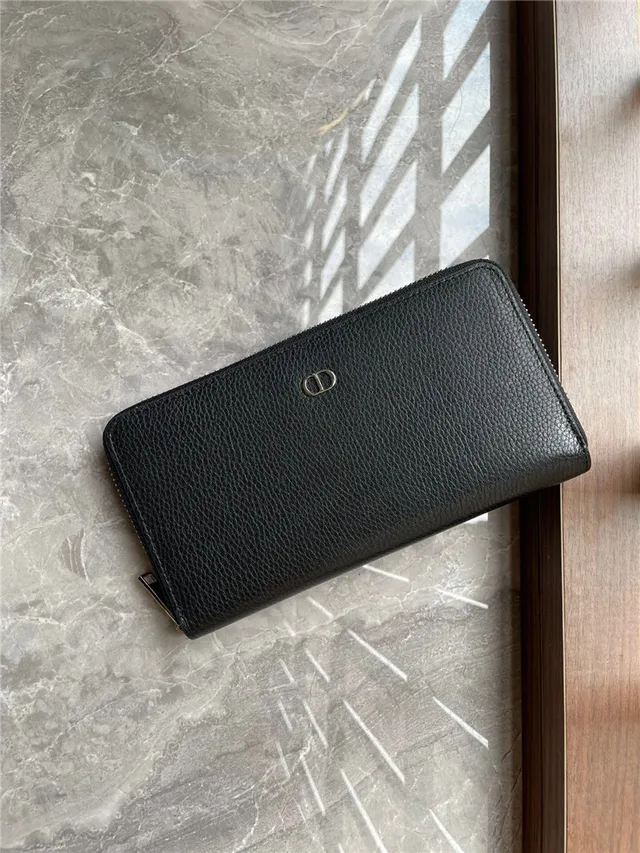 Dior काला चांदी दानेदार चमड़ी जिप-अराउंड लंबा वॉलेट 10