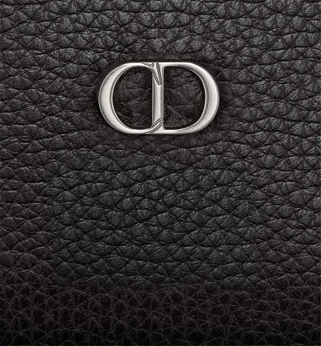 Dior काला चांदी दानेदार चमड़ी जिप-अराउंड लंबा वॉलेट 12