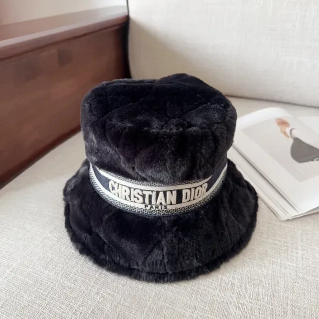 Dior Black White Faux Fur Wide-Brimmed Bucket Hat 2