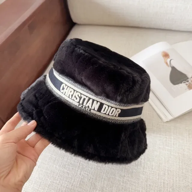 Dior Black White Faux Fur Wide-Brimmed Bucket Hat 3