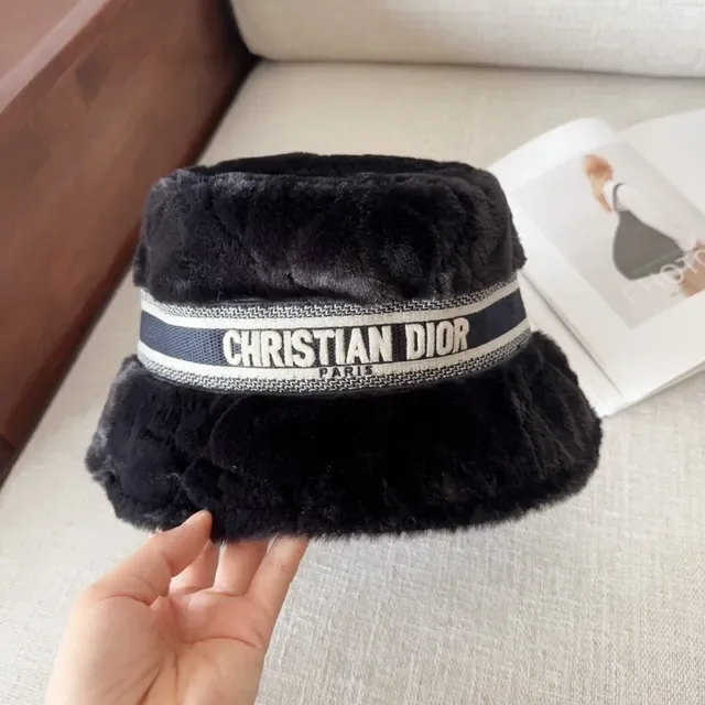 Dior Black White Faux Fur Wide-Brimmed Bucket Hat 4