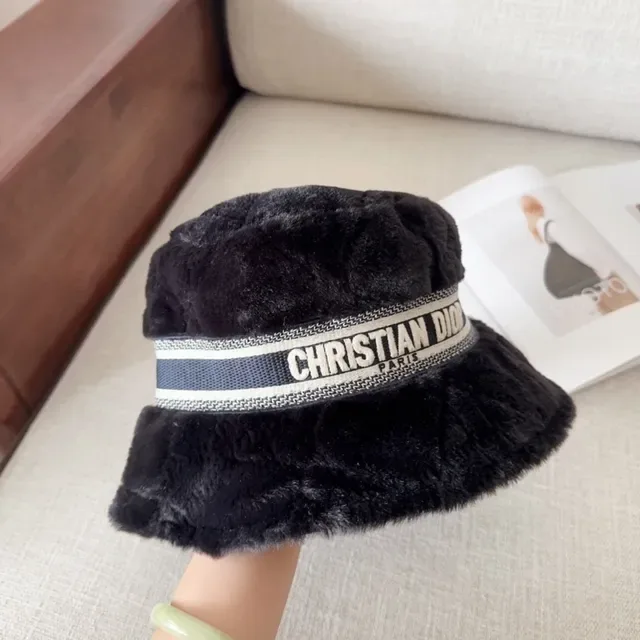 Dior Black White Faux Fur Wide-Brimmed Bucket Hat 5