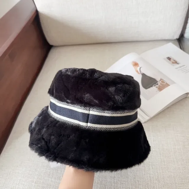 Dior Black White Faux Fur Wide-Brimmed Bucket Hat 6