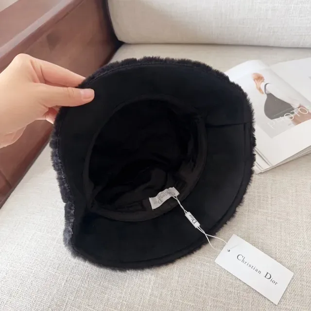 Dior Black White Faux Fur Wide-Brimmed Bucket Hat 7