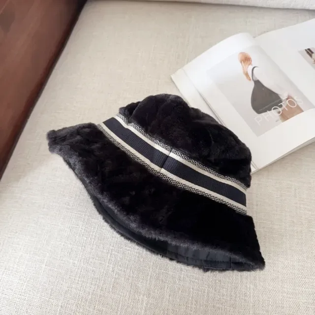 Dior Black White Faux Fur Wide-Brimmed Bucket Hat 9