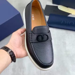 Dior Noir Blanc Cuir grainé Logotype CD Boucle Mocassins