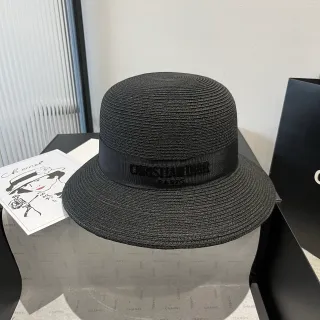 Dior Black Woven Straw-Like Texture Pinched Crown Fedora