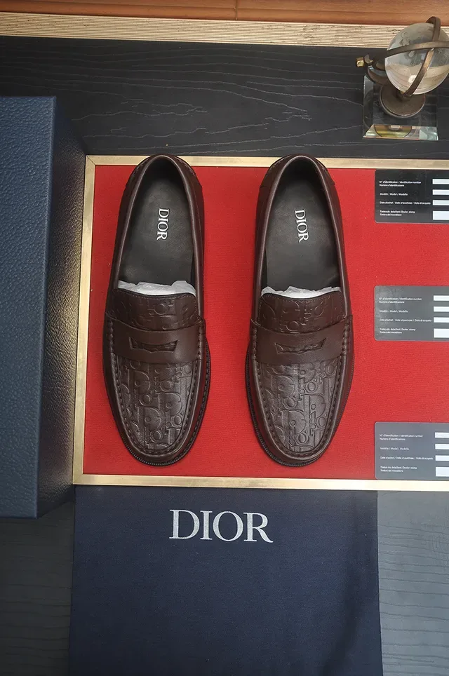 Dior Brown Black Embossed Oblique Motif Penny Strap Loafer 5
