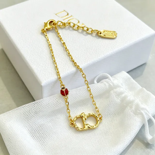 Dior CD Icon or rouge chaîne entrelacé logo pendentif bracelet 5