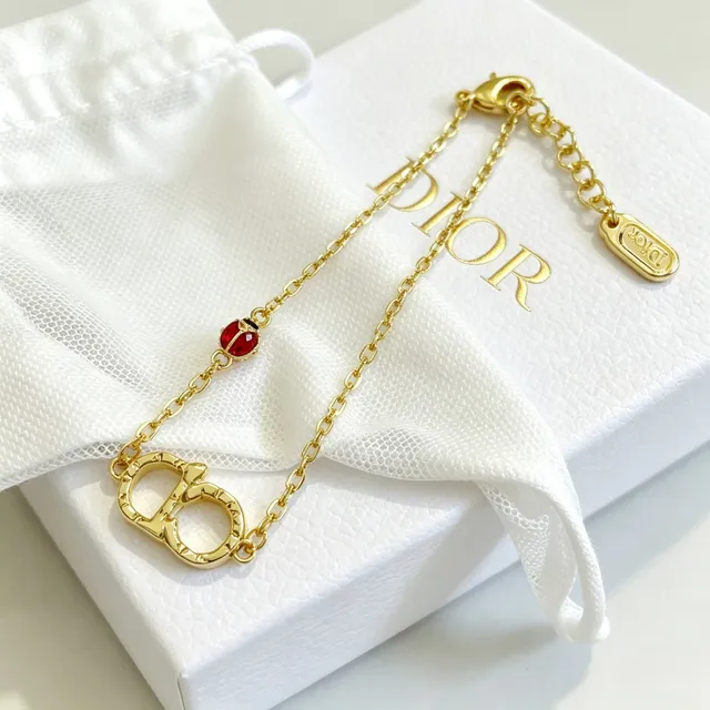 Dior CD Icon or rouge chaîne entrelacé logo pendentif bracelet 6