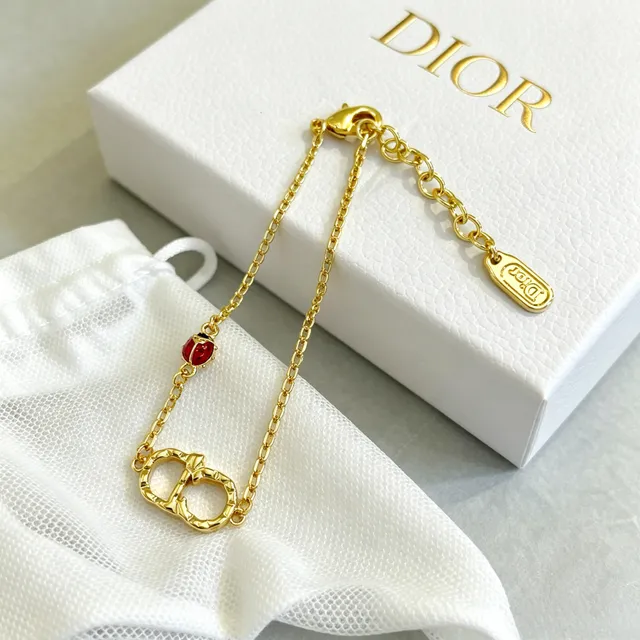 Dior CD Icon or rouge chaîne entrelacé logo pendentif bracelet 7