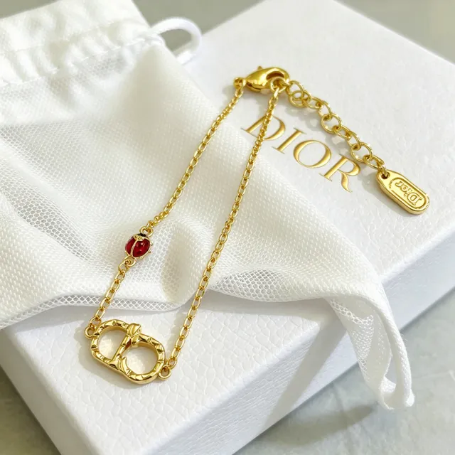 Dior CD Icon or rouge chaîne entrelacé logo pendentif bracelet 8